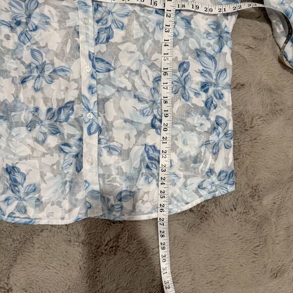 Chico’s Women Floral Button-Up Shirt Blue White Sheer Long Sleeve Blouse Size L - Picture 9 of 11